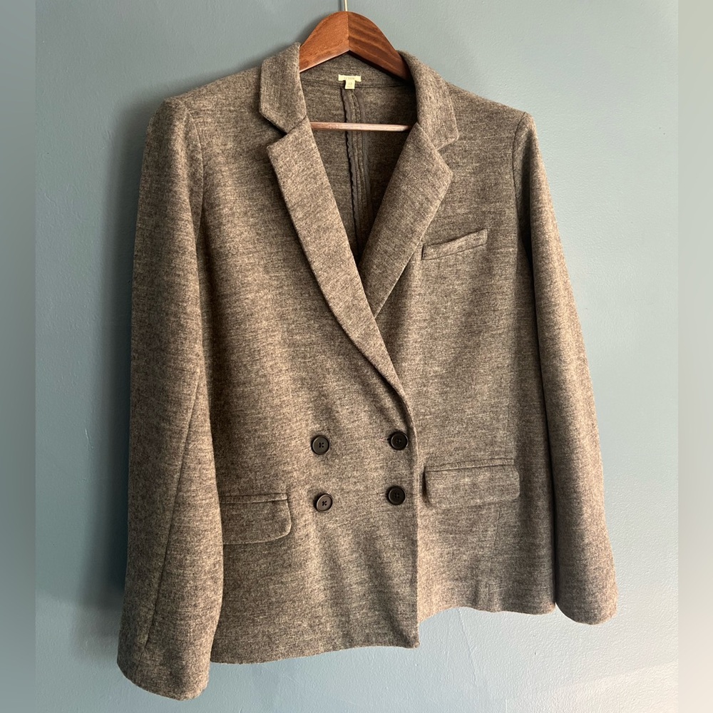 J. Crew Double-Breasted Heathered Gray Wool Blazer